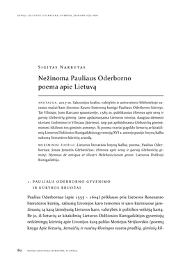 Nežinoma Pauliaus Oderborno Poema Apie Lietuvą