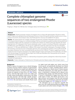 Complete Chloroplast Genome Sequences of Two Endangered Phoebe (Lauraceae) Species Yingang Li1, Wuqin Xu2, Wentao Zou3, Dongyue Jiang1 and Xinhong Liu1*
