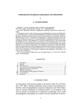 Comparative Studies in Chelicerata Iii. Opilionida