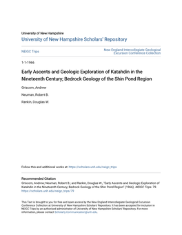 Bedrock Geology of the Shin Pond Region