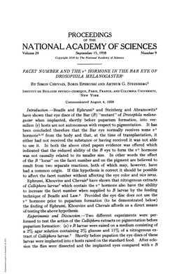 FACET NUMBER and the V+ HORMONE in the BAR EYE of DROSOPHILA MELANOGASTER' by SIMON CHEVAIS, BORIS EPHRUSSI and ARTHUR G