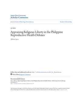 Appraising Religious Liberty in the Philippine Reproductive Health Debates Alfonso Suico