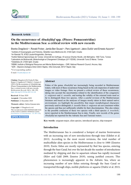 On the Occurrence of Abudefduf Spp. (Pisces: Pomacentridae) in the Mediterranean Sea: a Critical Review with New Records