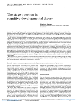 On Stage Is Intended As a Formal Description of the Totality of Cognitive Function- and Experience (Nature and Nurture)