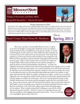 Spring 2013 Newsletter * Volume 16, Issue 1