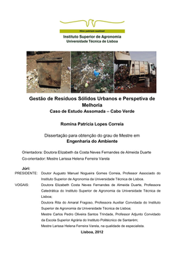 Gestão De Resíduos Sólidos Urbanos E Perspetiva De Melhoria Caso De Estudo Assomada – Cabo Verde