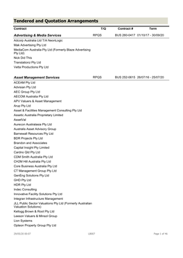 Tendered and Quotation Arrangements