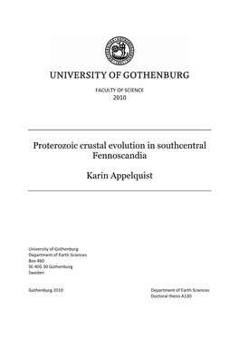 Proterozoic Crustal Evolution in Southcentral Fennoscandia Karin