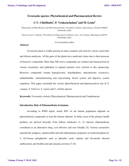 Terminalia Species: Phytochemical and Pharmaceutical Review