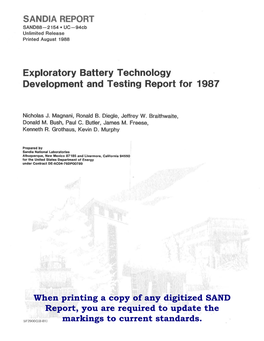 Exploratory Battery Technology Development and Testing Report for 1987