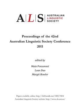 Proceedings of the 42Nd Australian Linguistic Society Conference 2011