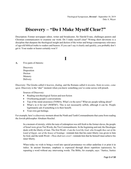 Discovery – “Do I Make Myself Clear?” I
