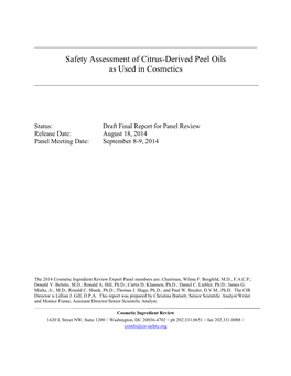 Safety Assessment of Citrus-Derived Peel Oils As Used in Cosmetics