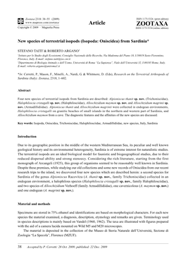 Zootaxa, New Species of Terrestrial Isopods (Isopoda