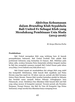 Aktivitas Kehumasan Dalam Branding Klub Sepakbola Bali United Fc Sebagai Klub Yang Mendukung Pembinaan Usia Muda (2015-2016)