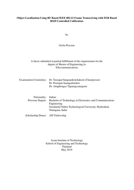 Object Localization Using RF Based IEEE 802.11 Frame Transceiving with FER Based RSSI Controlled Calibration by Gorla Praveen A