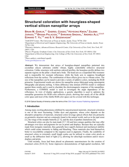 Structural Coloration with Hourglass-Shaped Vertical Silicon Nanopillar Arrays