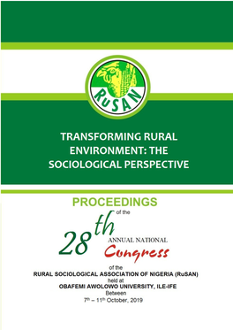 Proceedings of the 28Th Annual National Congress of the Rural Sociological Association of Nigeria (Rusan)