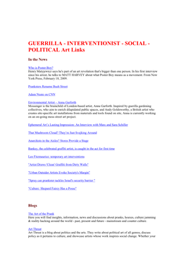 GUERRILLA - INTERVENTIONIST - SOCIAL - POLITICAL Art Links
