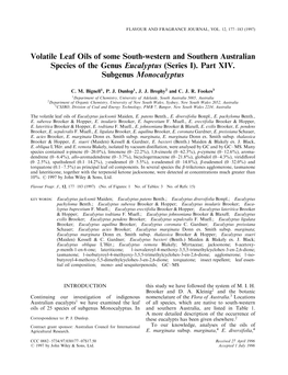 Volatile Leaf Oils of Some South-Western and Southern Australian Species of the Genus Eucalyptus (Series I)