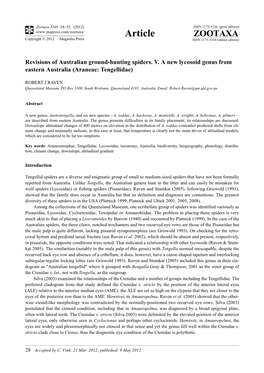 Revisions of Australian Ground-Hunting Spiders