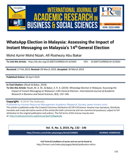 Whatsapp Election in Malaysia: Assessing the Impact of Instant Messaging on Malaysia’S 14Th General Election