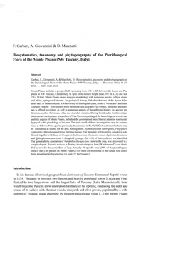 F. Garbari, A. Giovannini & D. Marchetti Biosystematics, Taxonomy