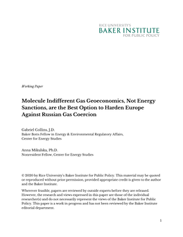 Molecule Indifferent Gas Geoeconomics, Not Energy Sanctions, Are the Best Option to Harden Europe Against Russian Gas Coercion