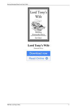 Lord Tony's Wife by Emmuska Orczy