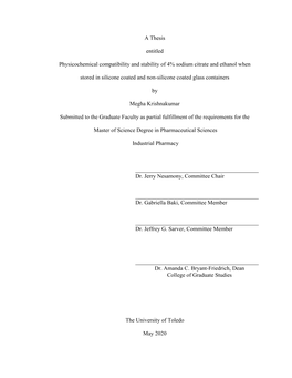 A Thesis Entitled Physicochemical Compatibility and Stability of 4