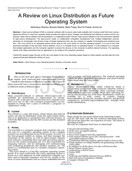 A Review on Linux Distribution As Future Operating System Abhimanyu Sharma, Bhuwan Mukhia, Neha Thapa, Ravi Kr Prasad, Arvind Lal
