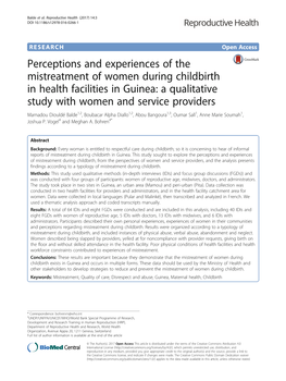 Perceptions and Experiences of the Mistreatment of Women During Childbirth in Health Facilities in Guinea: a Qualitative Study W