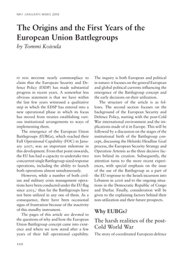 The Origins and the First Years of the European Union Battlegroups by Tommi Koivula