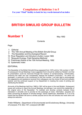 BRITISH SIMULIID GROUP BULLETIN Number 1