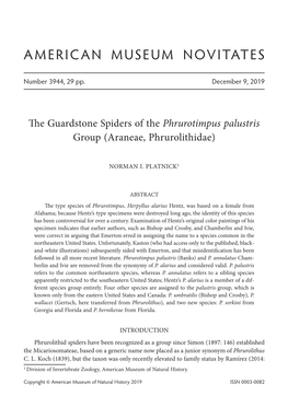 The Guardstone Spiders of the Phrurotimpus Palustris Group (Araneae, Phrurolithidae)