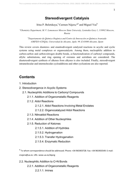 Stereodivergent Catalysis Contents