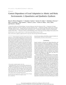 Context Dependence of Local Adaptation to Abiotic and Biotic Environments: a Quantitative and Qualitative Synthesis