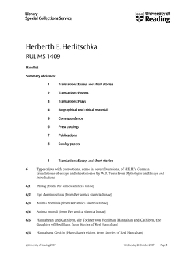 Handlist of the Herlitschka Archive