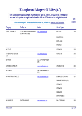 UK Aeroplane and Helicopter AOC Holders (AC)