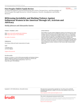 Redressing Invisibility and Marking Violence Against Indigenous Women in the Americas Through Art, Activism and Advocacy Shelly Johnson and Alessandra Santos