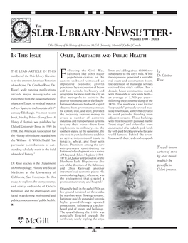 ·Osler·Lbrary·Newsl Tter