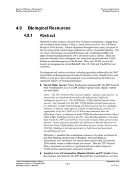 4.9 Biological Resources 4.9.1 Abstract