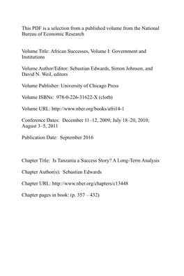 African Successes, Volume I: Government and Institutions