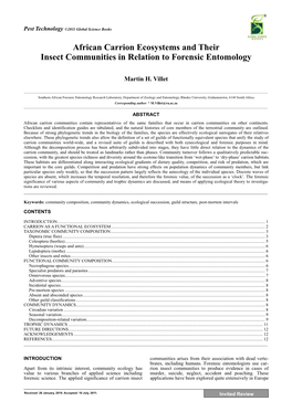 African Carrion Ecosystems and Their Insect Communities in Relation to Forensic Entomology