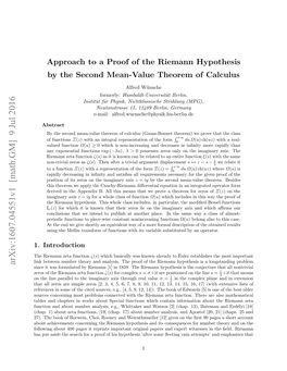 Approach to a Proof of the Riemann Hypothesis by the Second Mean-Value Theorem of Calculus