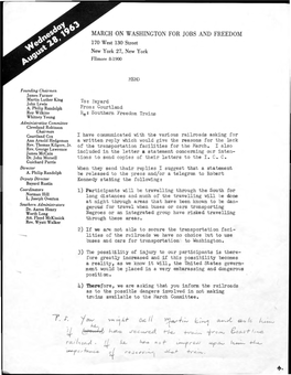 Letter to Bayard Rustin Re Freedom Trains