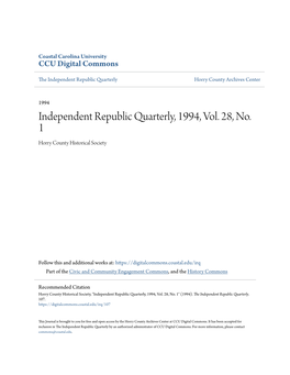 Independent Republic Quarterly, 1994, Vol. 28, No. 1 Horry County Historical Society