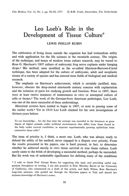 Leo Loeb's Role in Development of Tissue