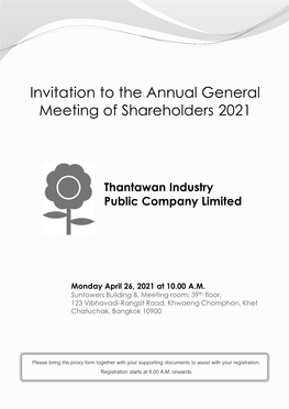 Invitation to the Annual General Meeting of Shareholders 2021