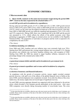 ECONOMIC CRITERIA I Macroeconomic Data